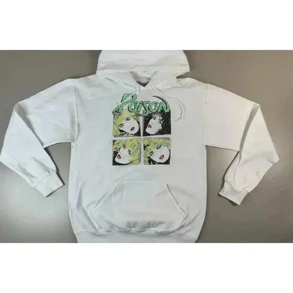 Poison Band Adult Sweatshirt Hoodie Men's M Graphic White Retro Band Merch Rock - Picture 1 of 8
